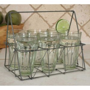Galvanized Wire Caddy with Six Glasses