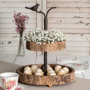 two tiered tray bird and birch