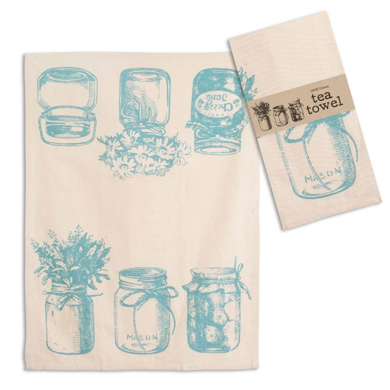 canning jars tea towels