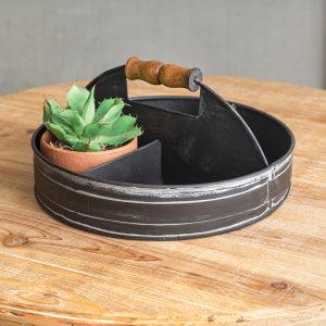 divided tray with wood handle black