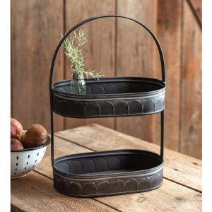 two-tiered corrugated oval tray black