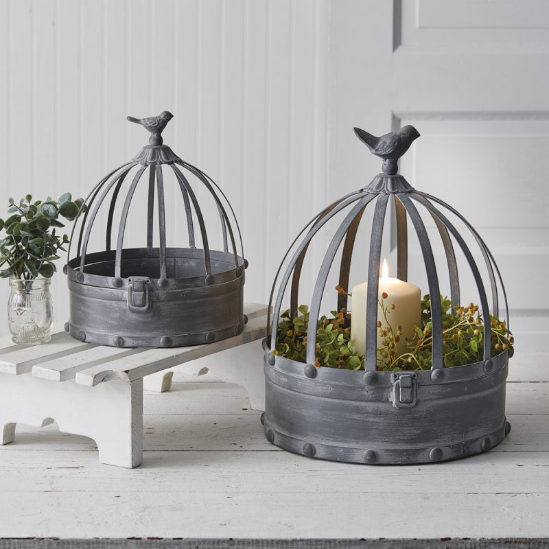 metal cloches with birds