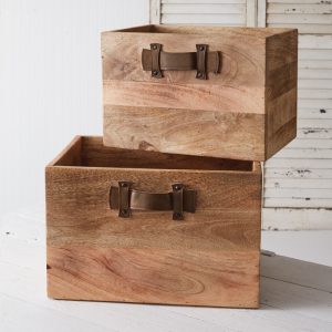 Wood Boxes with Leather Handles